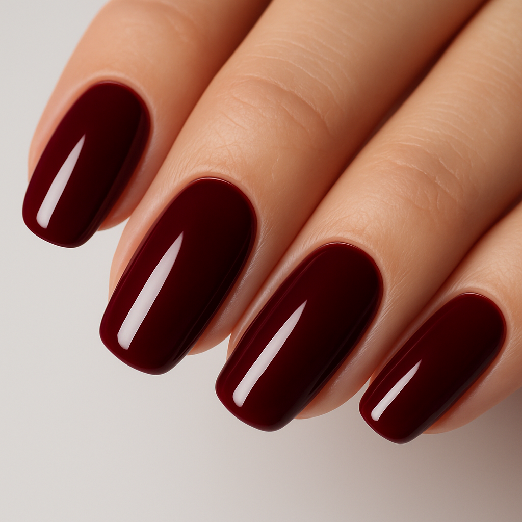 Nails with vibrant burgundy gel polish