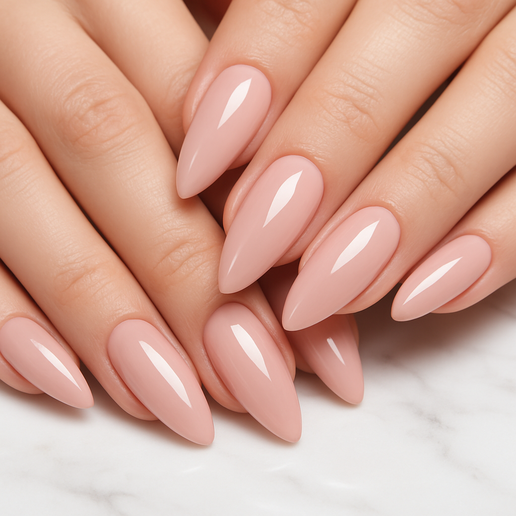 Gel nail extensions with blush pink finish